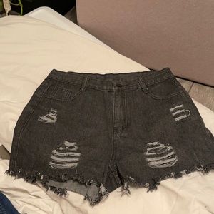 Black distressed jean shorts